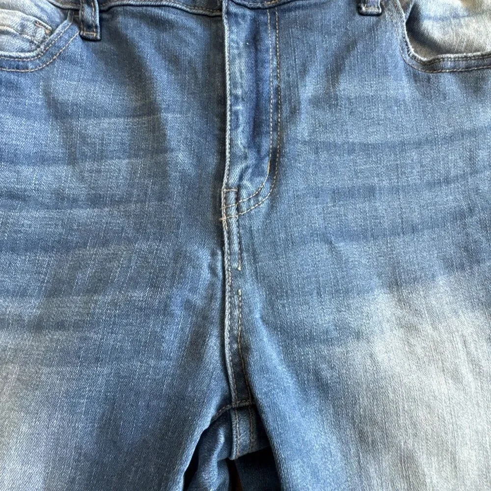 Zenana Stretch Denim Open Flare Jeans Raw Fray Hem & Waist Size 32 Bell Bottoms
